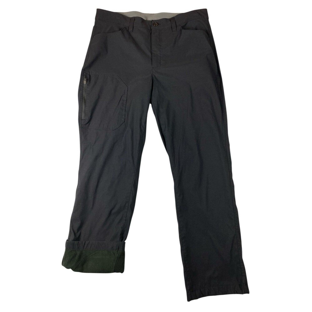 Eddie Bauer Men 34x30 Fleece Lined Tech Pants Black Nylon Stretch Hiking Outdoor